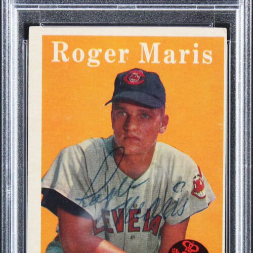 Yankees Roger Maris Signed 1958 Topps #47 Card Auto Graded NM-MT 8! PSA Slabbed