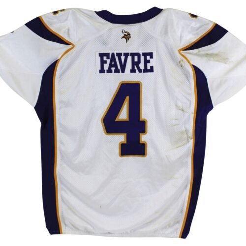 Vikings Brett Favre 2009 Game Used White Reebok Road Jersey Photo Matched